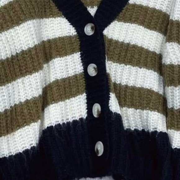 Striped Chunky Knit Button Up Cardigan - Picture 2 of 3